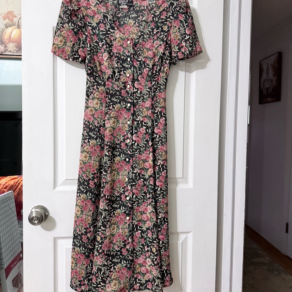 Vintage Dawn Joy Floral Dress Size 4 Maxi Short Sleeve